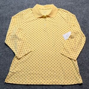 NWT Appleseed's Yellow Polka Dot Long Sleeve Polo Top Medium